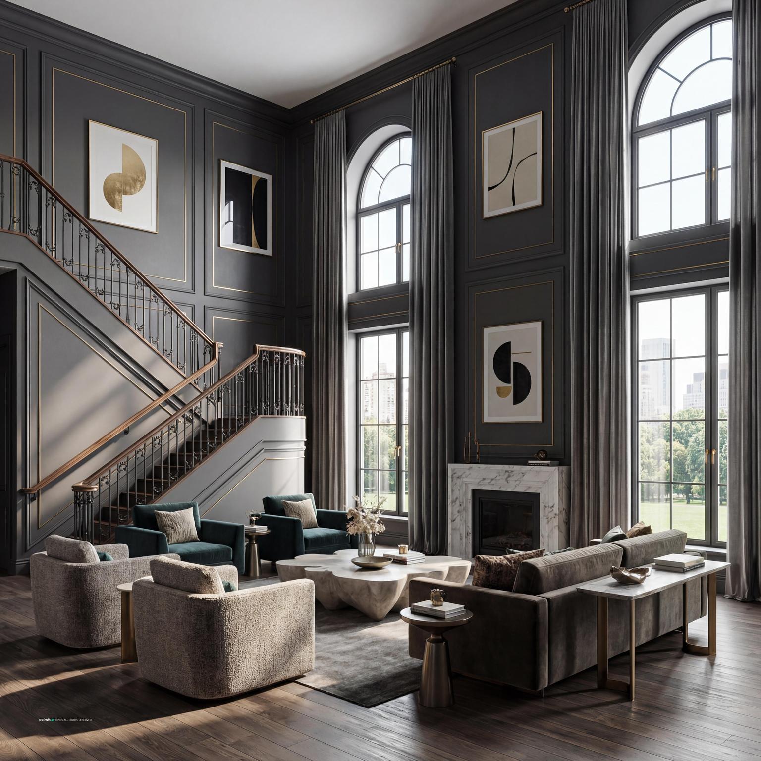 Worldly Gray Living Room: Sophisticated Interior Design | Paintit.ai - 14
