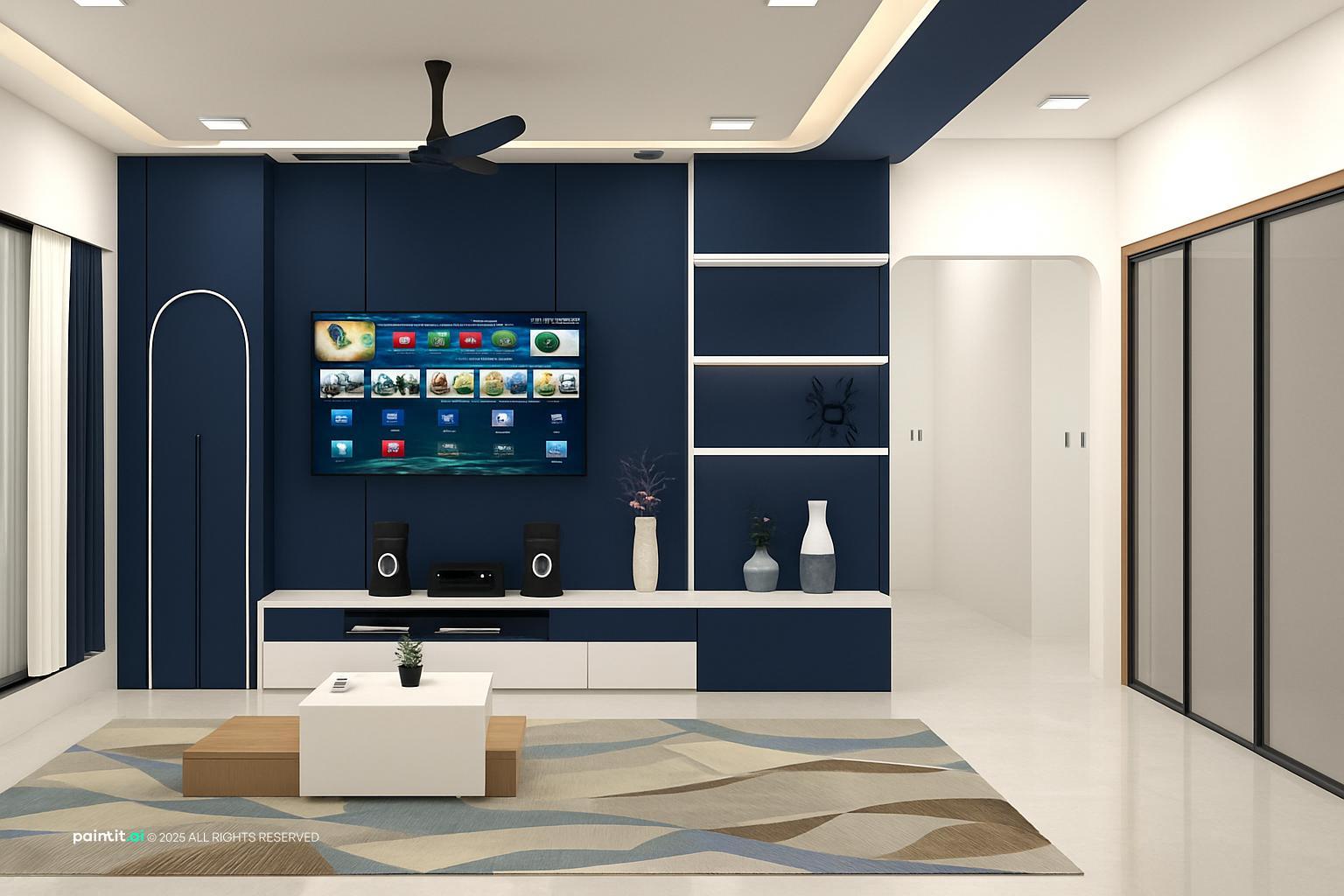 Grey White and Blue Living Room - Design Concepts | Paintit.ai - 7