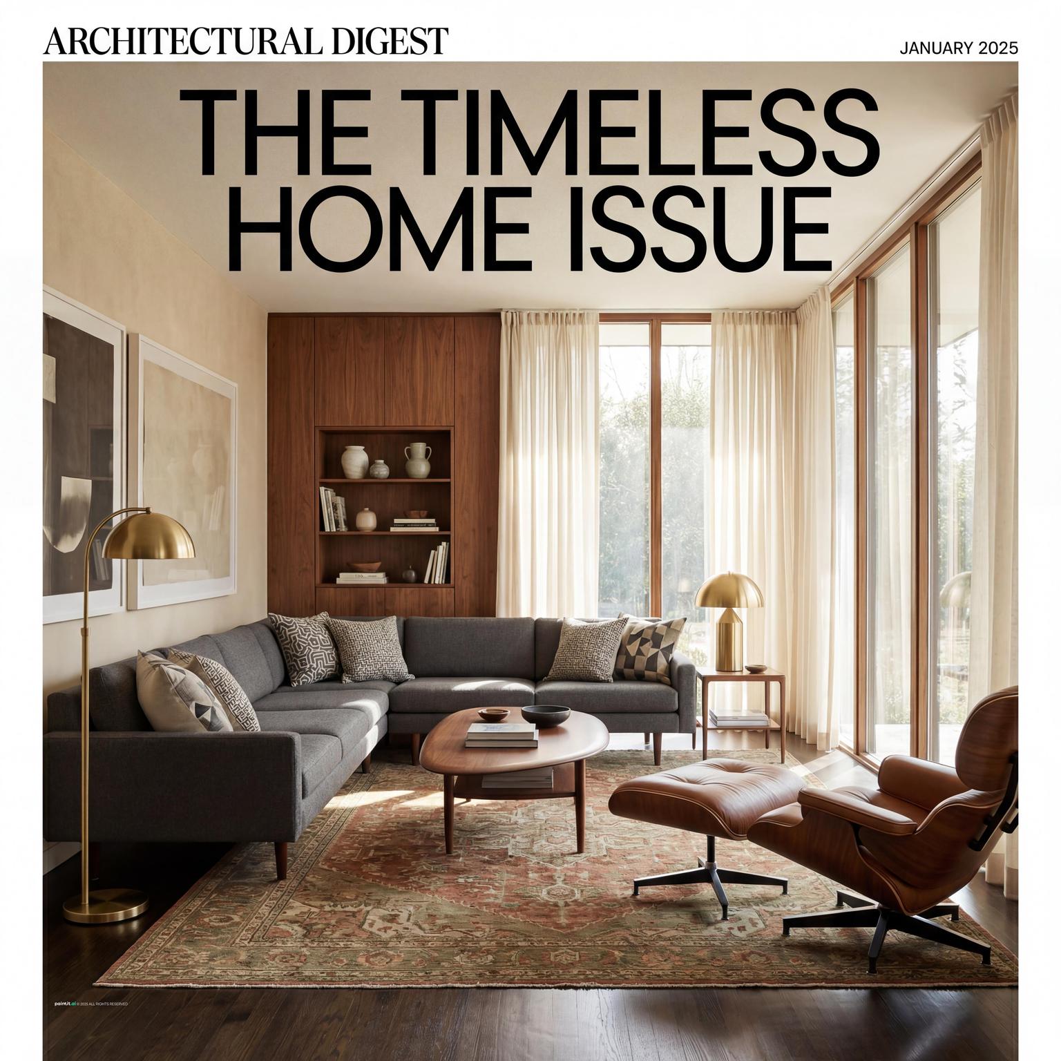 Elegant Mid-Century Modern retro living room showcasing iconic furniture, warm wood tones, and a sophisticated vintage appeal.