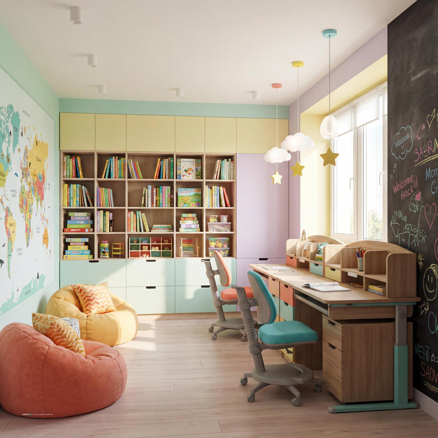 Vibrant Children's Study for Funky Style Interior Design