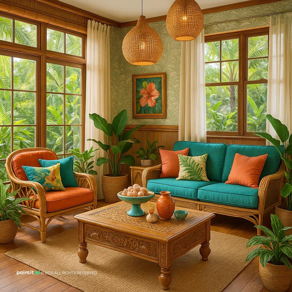 Vibrant Tropical Inspiration with Warm Wood for Island Style Interior Design