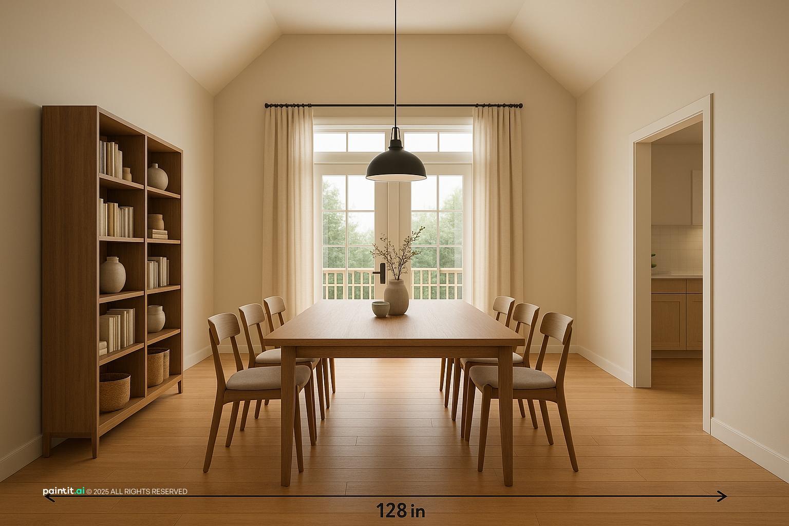 Scandinavian, modern farmhouse, mid-century dining & sunken living room decor for apartment, open plan.