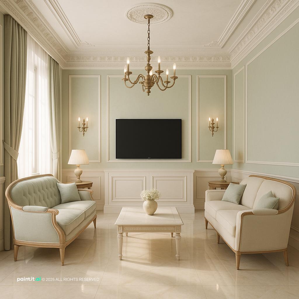 Light Neoclassical Gray Living Room with classic gray palette and layered living room decor.