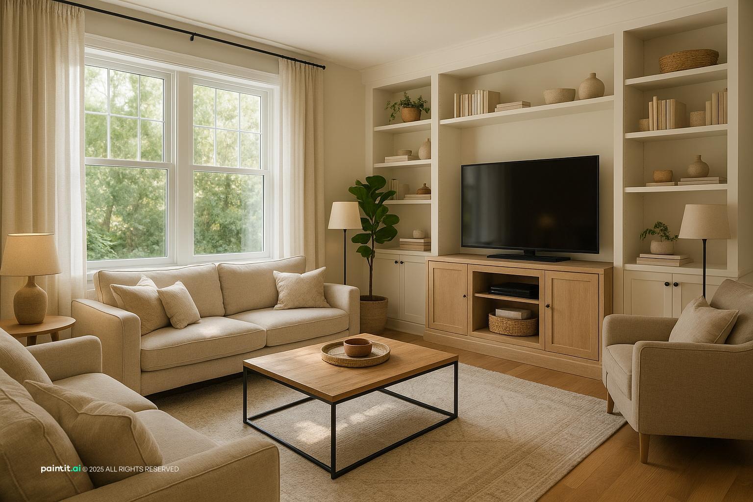 japanese zen living room with natural textures and a calm living room atmosphere for a calmer living room layout.