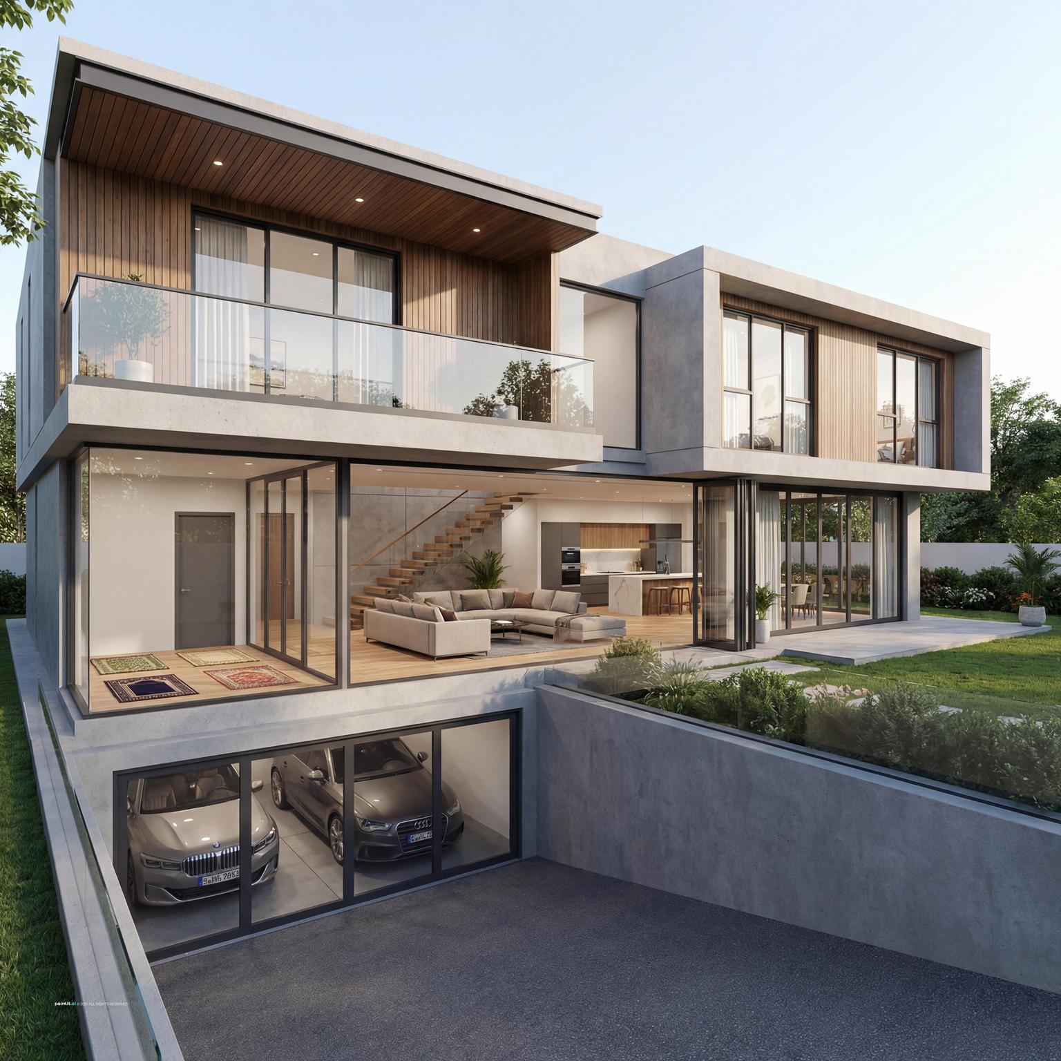 Luxury Modern House with Elegant Design Features with daylight and open and a calm living room atmosphere.