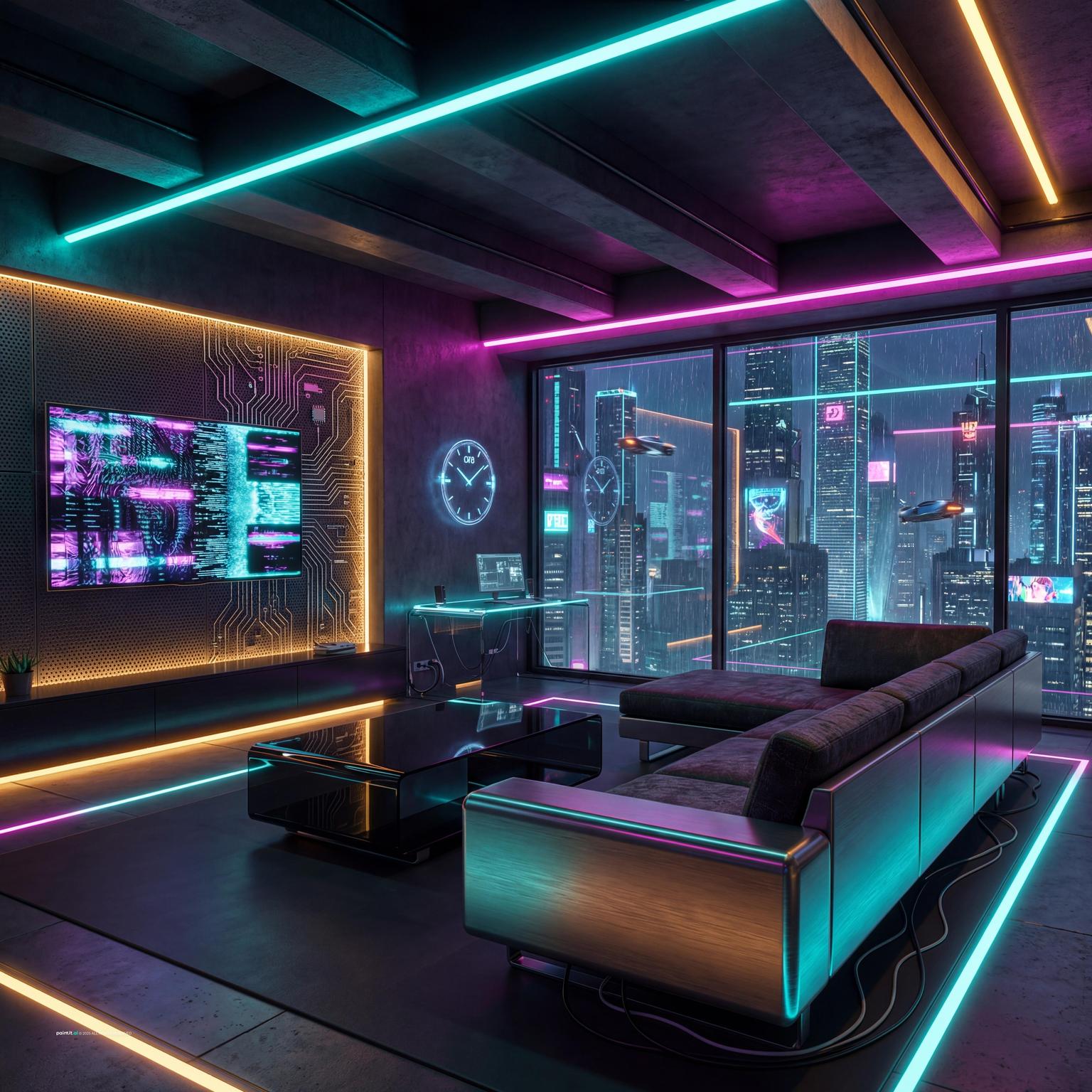 Futuristic Cyberpunk Room with Patterned Detail for Futuristic Style Interior Design