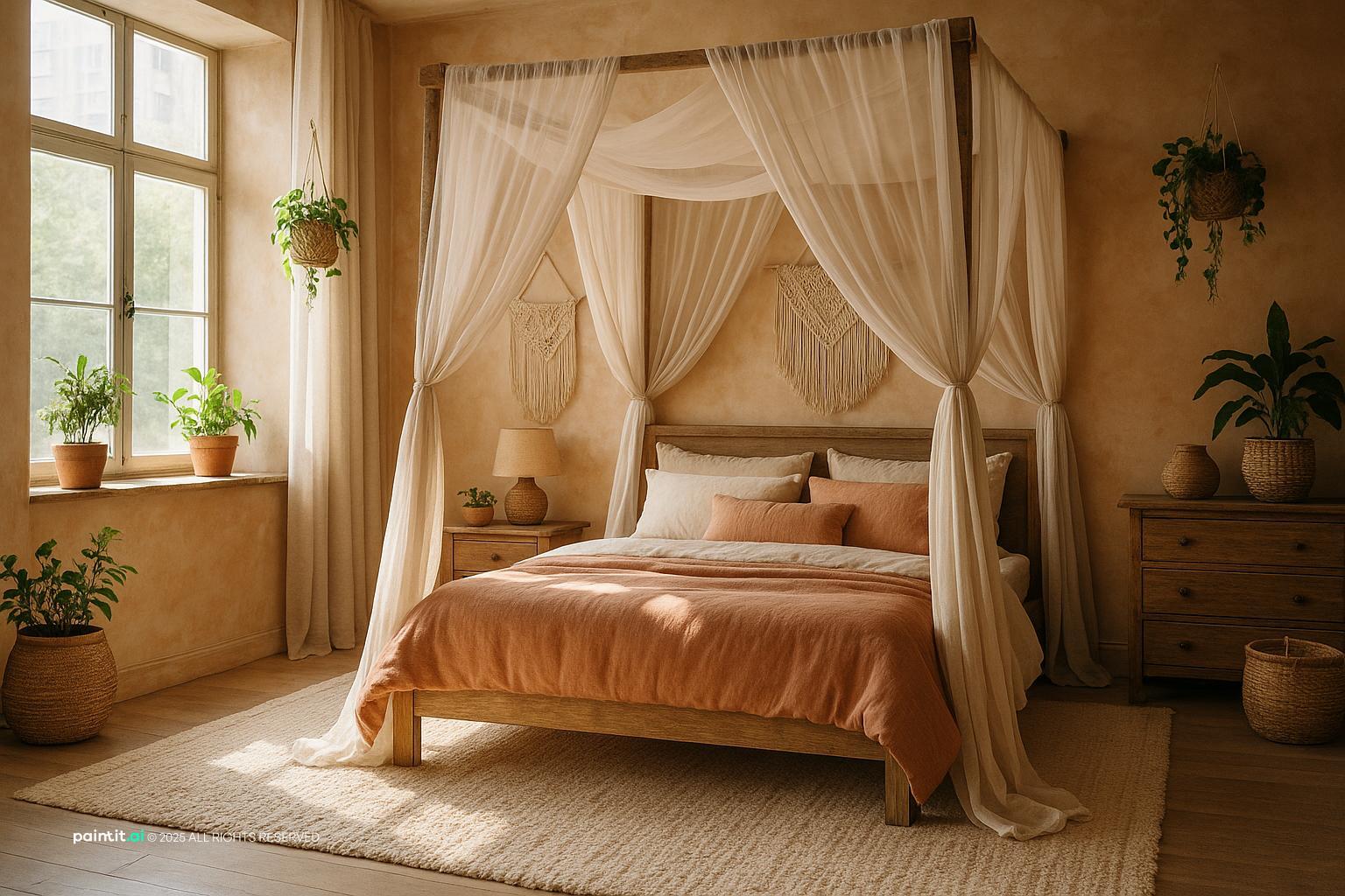 New Mexico Southwestern interior with adobe terracotta turquoise textiles and exposed beams 8