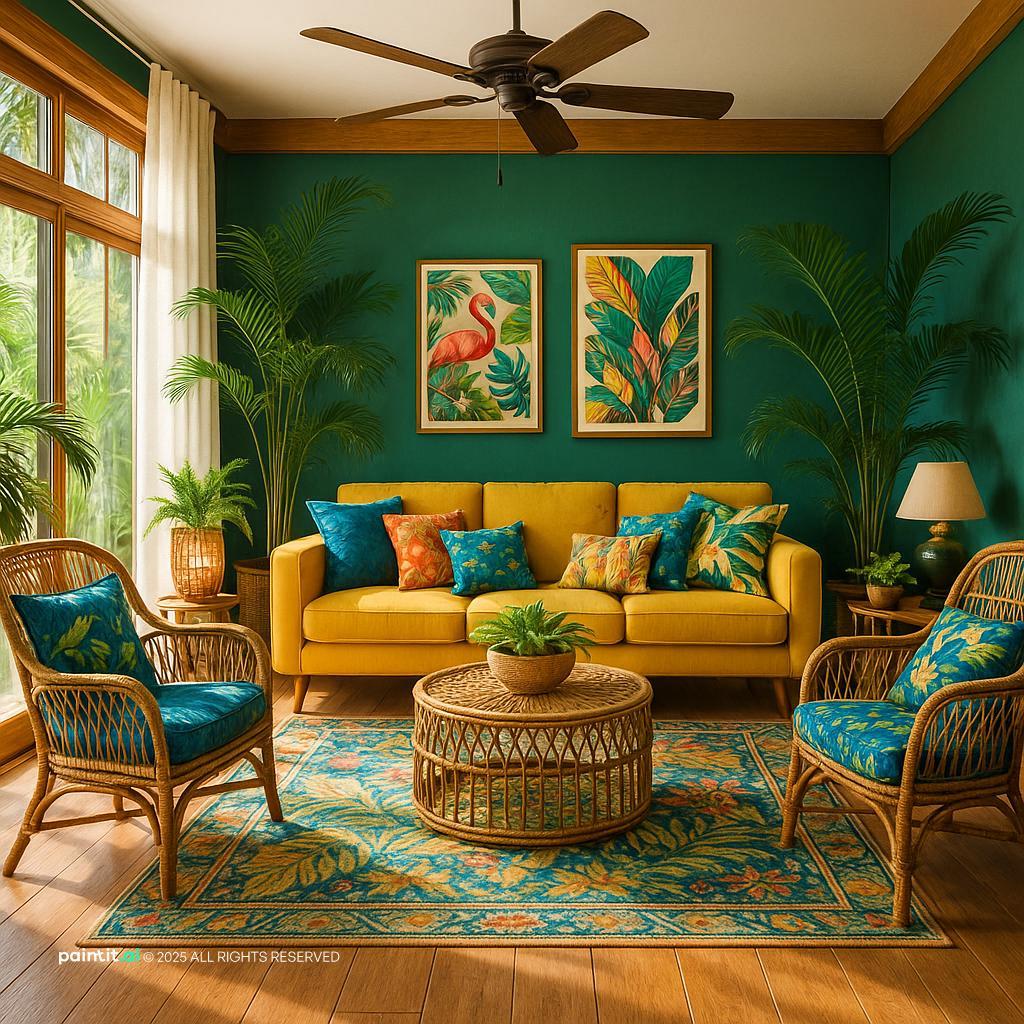 Tropical Living Room Design Ideas inspired by Mint Green Living Room
