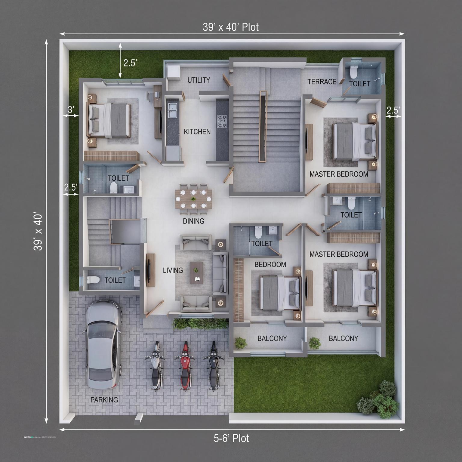 Modern Duplex House Floor Plan Design 1970s living room