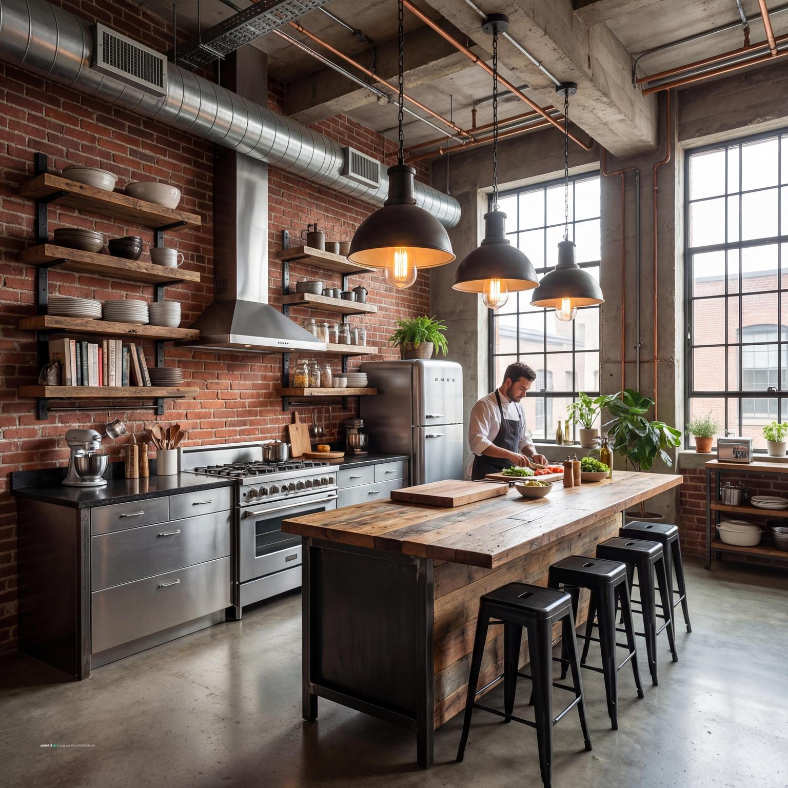 Trendy Industrial Loft Kitchen Design for New York Loft Style Interior Design