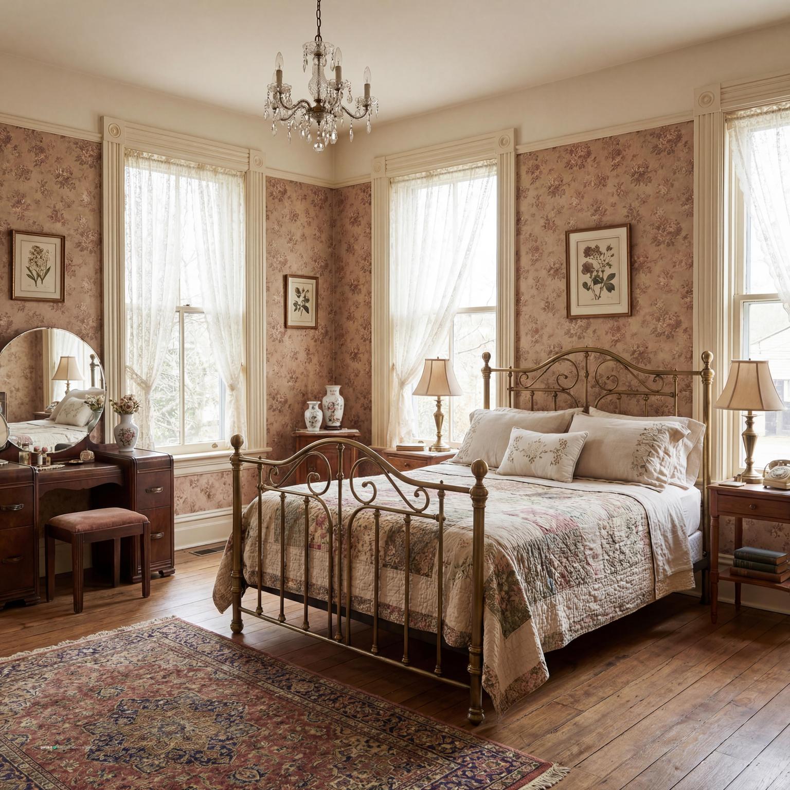 Art Deco Bedroom with Brass Details for 1920 Interior Design Style