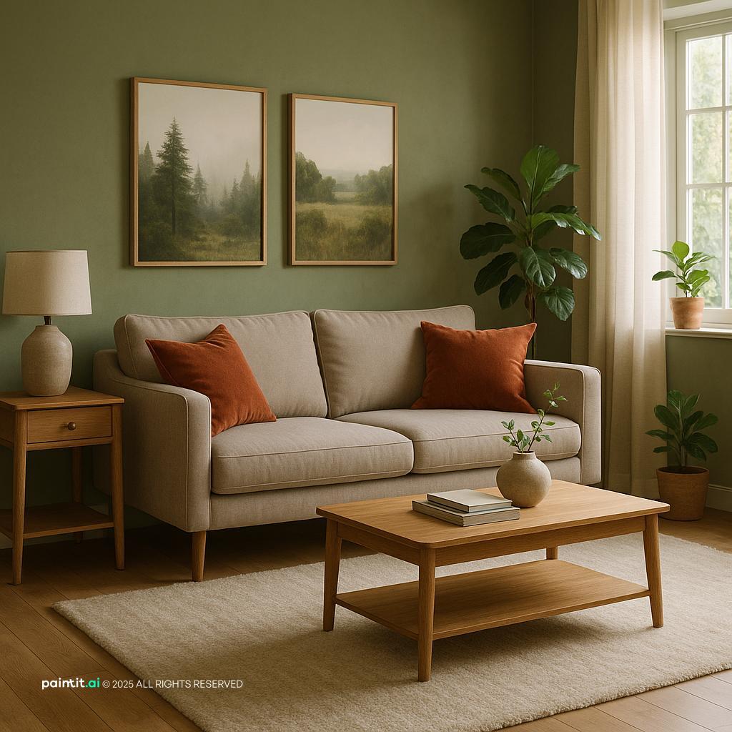 Harmonious Nature-Inspired Living Room Design showing beige foundation, cream tones, warm wood for Cream and Beige Living Room Ideas.