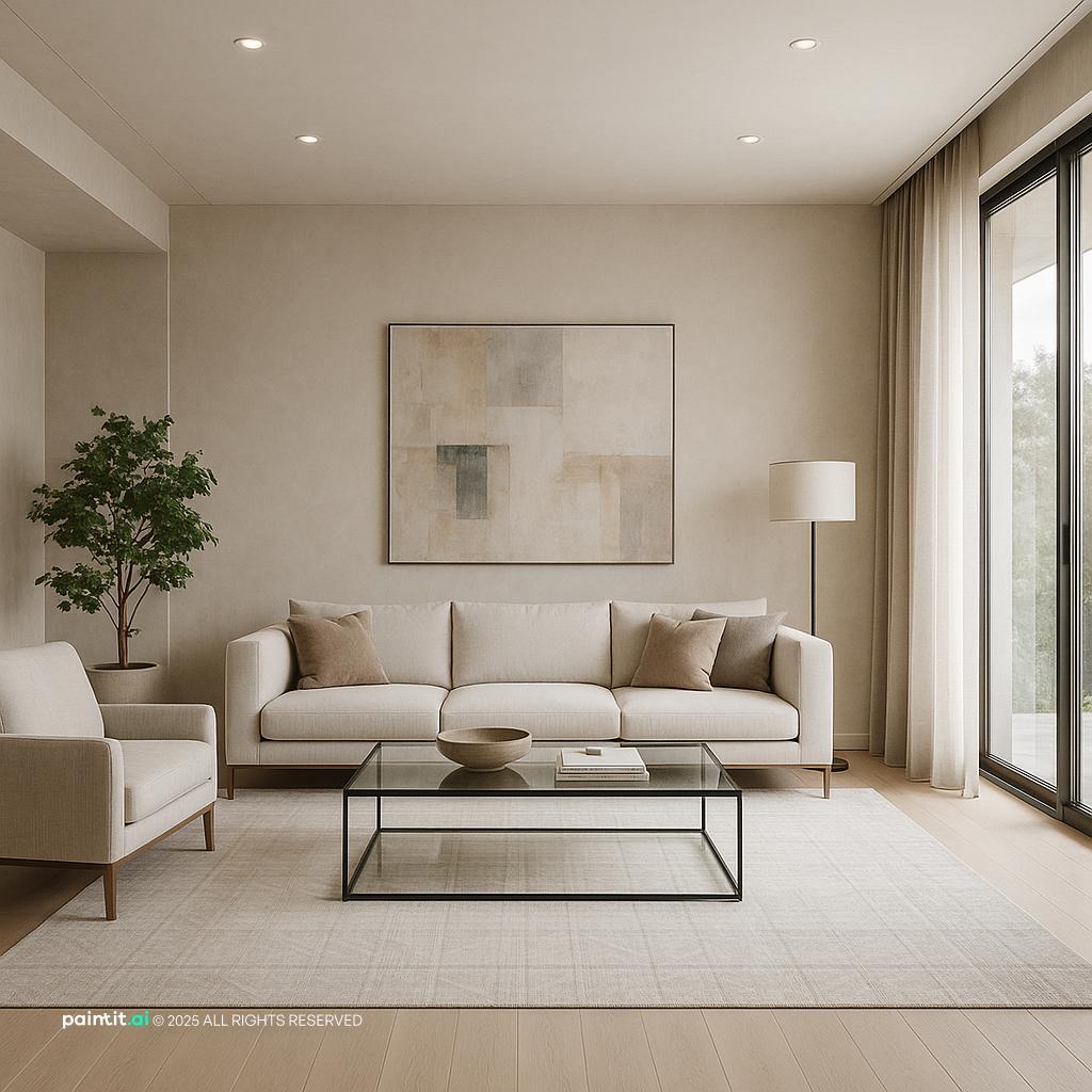 Elegant modern orange and grey living room design with sophisticated furniture, soft lighting, and chic decor accents.