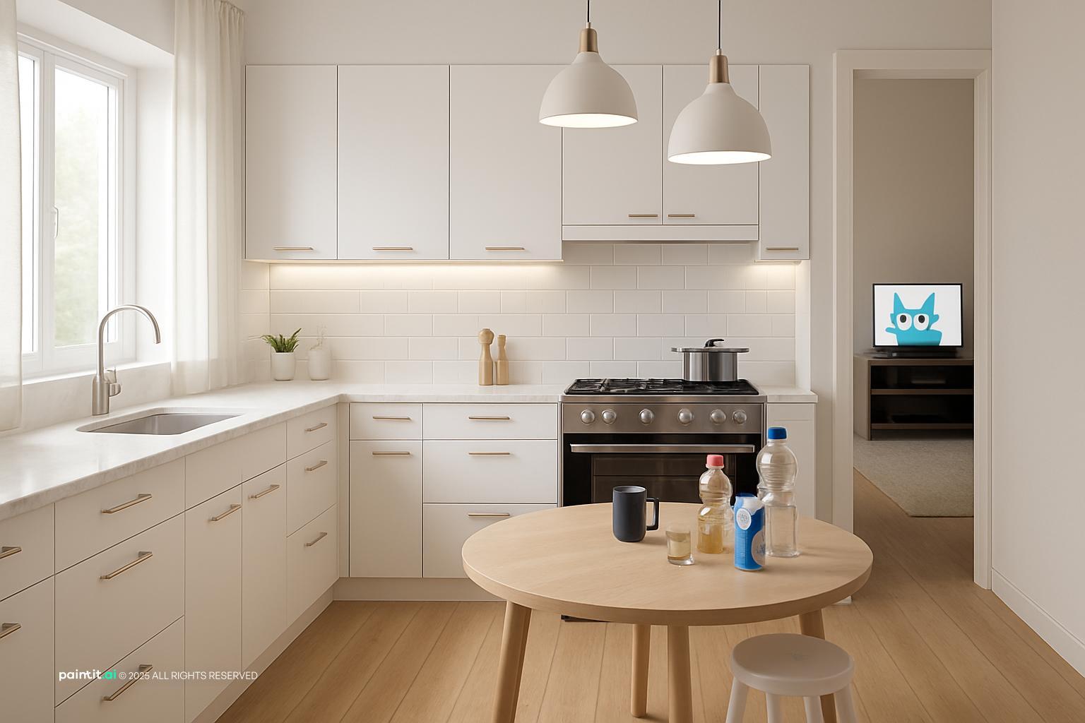 White Kitchen and Living Room: Elegant Interiors | Paintit.ai - 2
