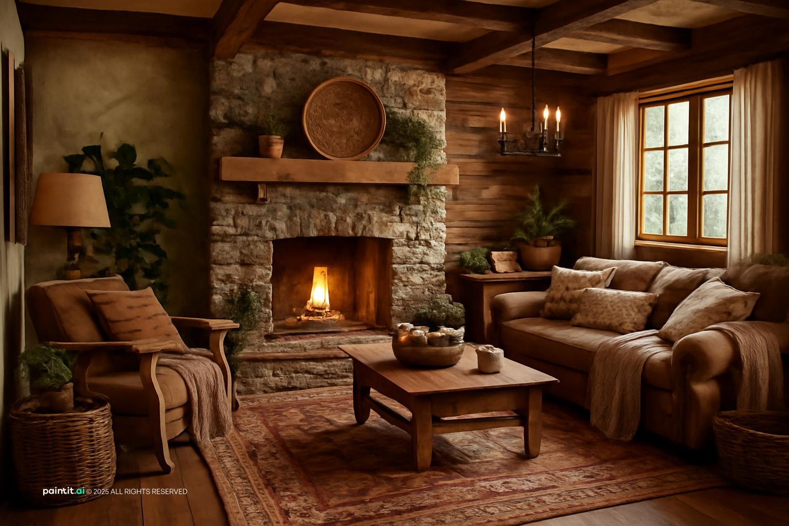 Warm Rustic Modern Living Room: Design Ideas | Paintit.ai - 4