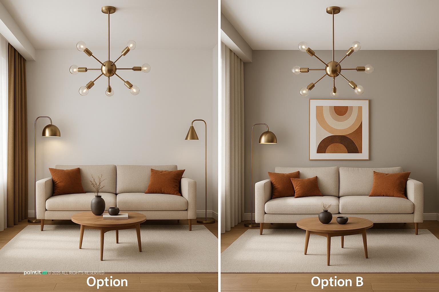 Living Room Wall Paint Ideas with Painted Wall Color and Metal Accents with Natural Light showing painted wall color, metal accents, natural light for L...