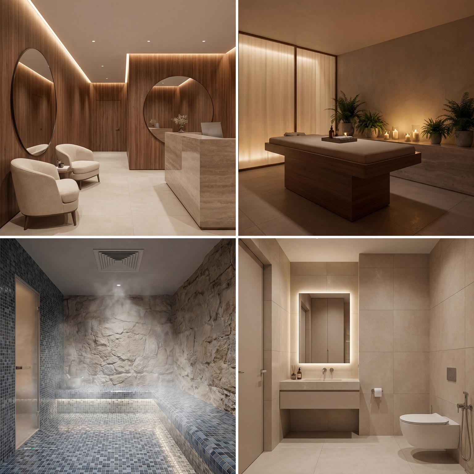 Med Spa with statement wall art and sleek cooktop