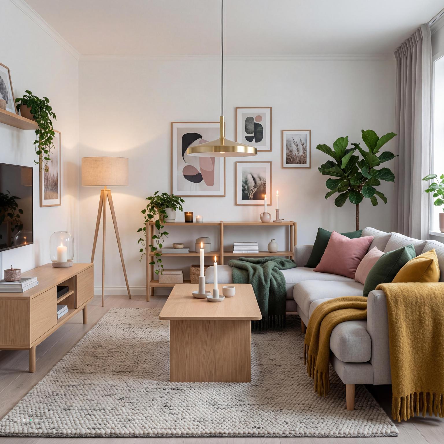 Staging a cozy Scandinavian living room: minimalist design, warm textures, and thoughtful color accents creating an inviting, bright space.