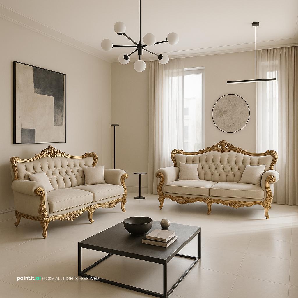 Sleek Modern Living Room Design showing beige foundation, cream tones, layered neutrals for Cream and Beige Living Room Ideas.