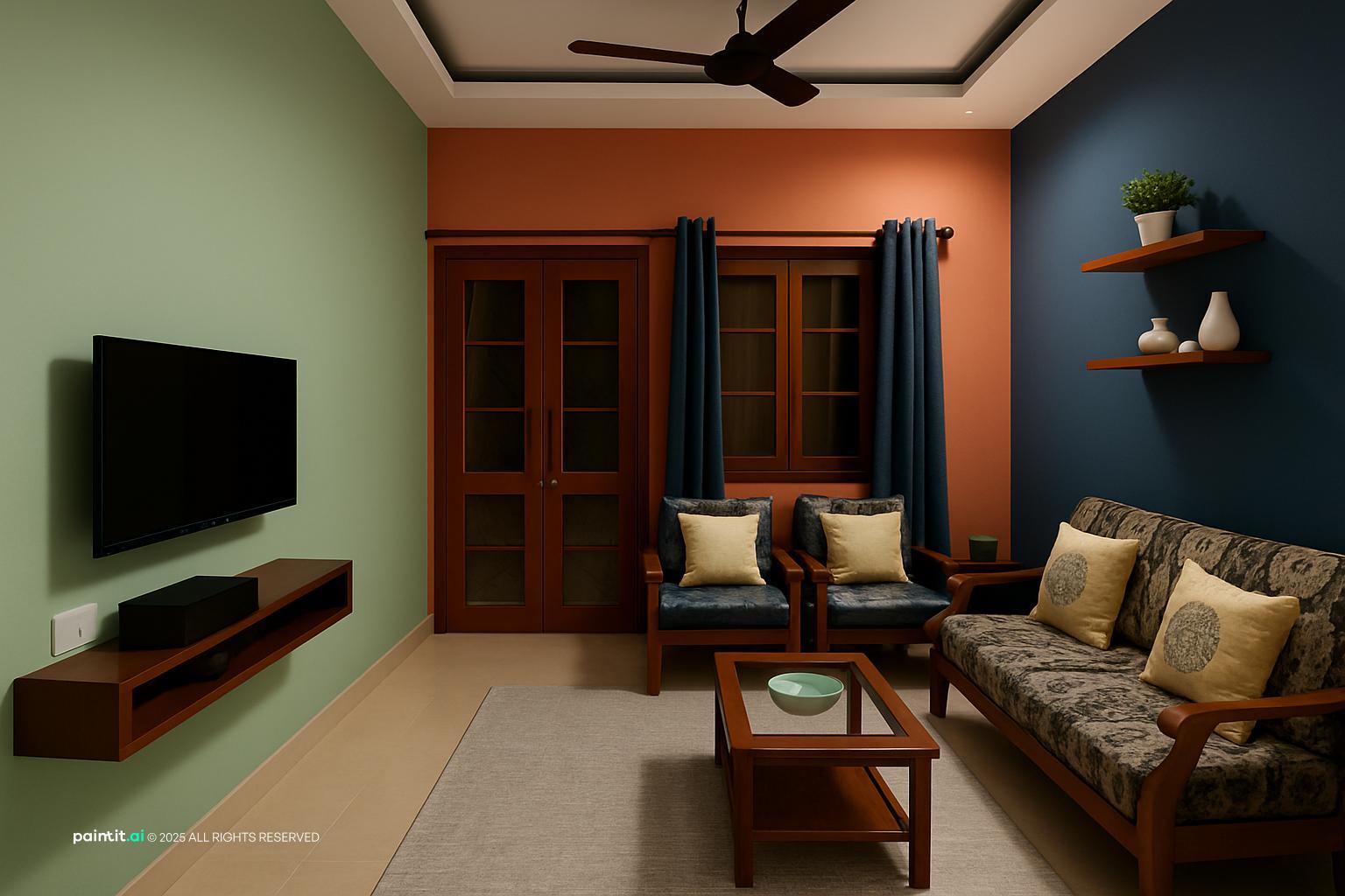 Sage Green and Blue Living Room - Design Inspiration | Paintit.ai - 7