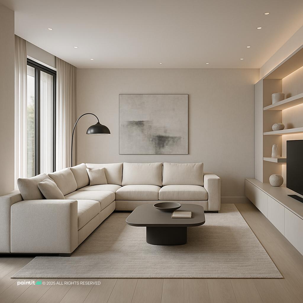 Living Room with Ceiling Lights and Floor Lamp Glow Layering showing ceiling lights, floor lamp glow, LED accent lighting for Living Room Lighting Ideas.