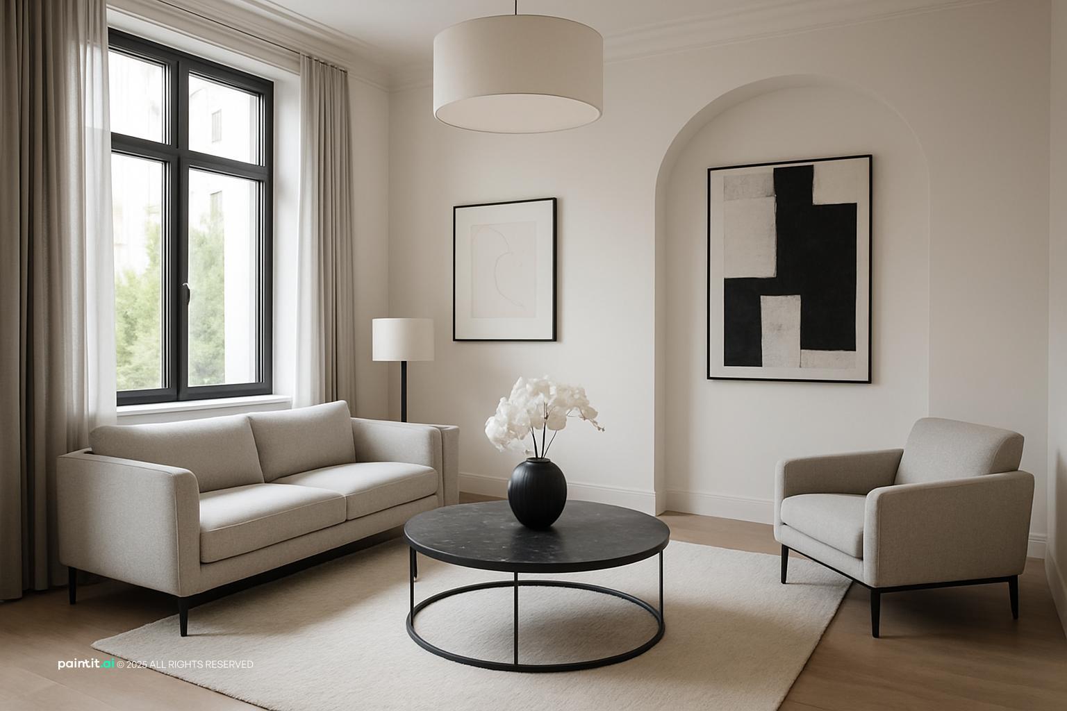 White Living Room With Black Trim - Elegant Interiors | Paintit.ai - 5