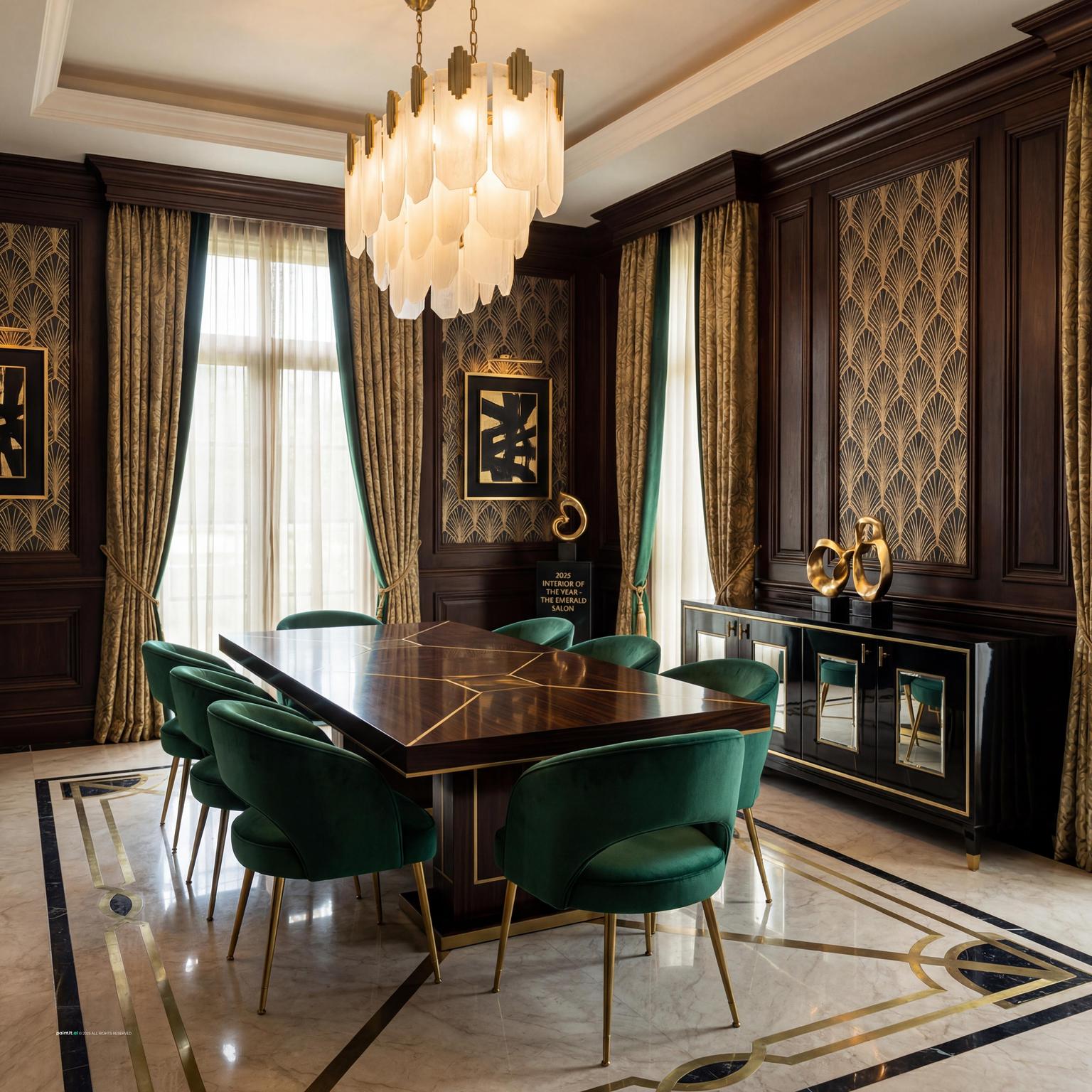 Luxurious Art Deco Dining Room with Patterned Detail for 1920 Interior Design Style