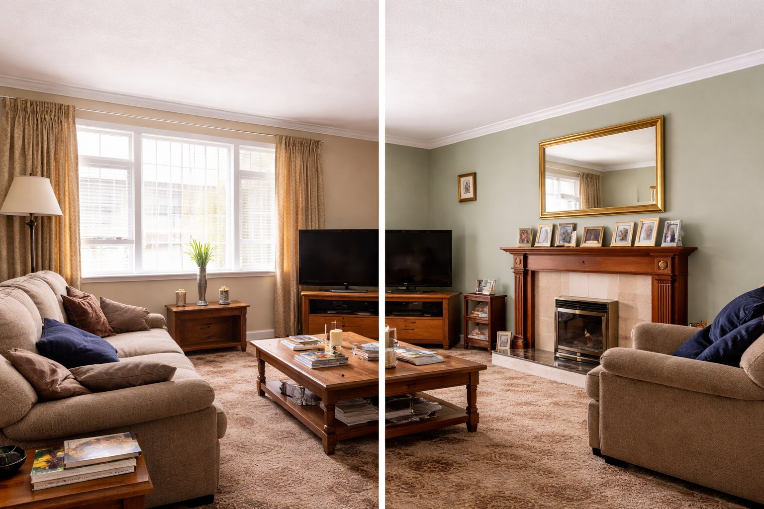 Comparison showing the same room preserved with only wall color changed