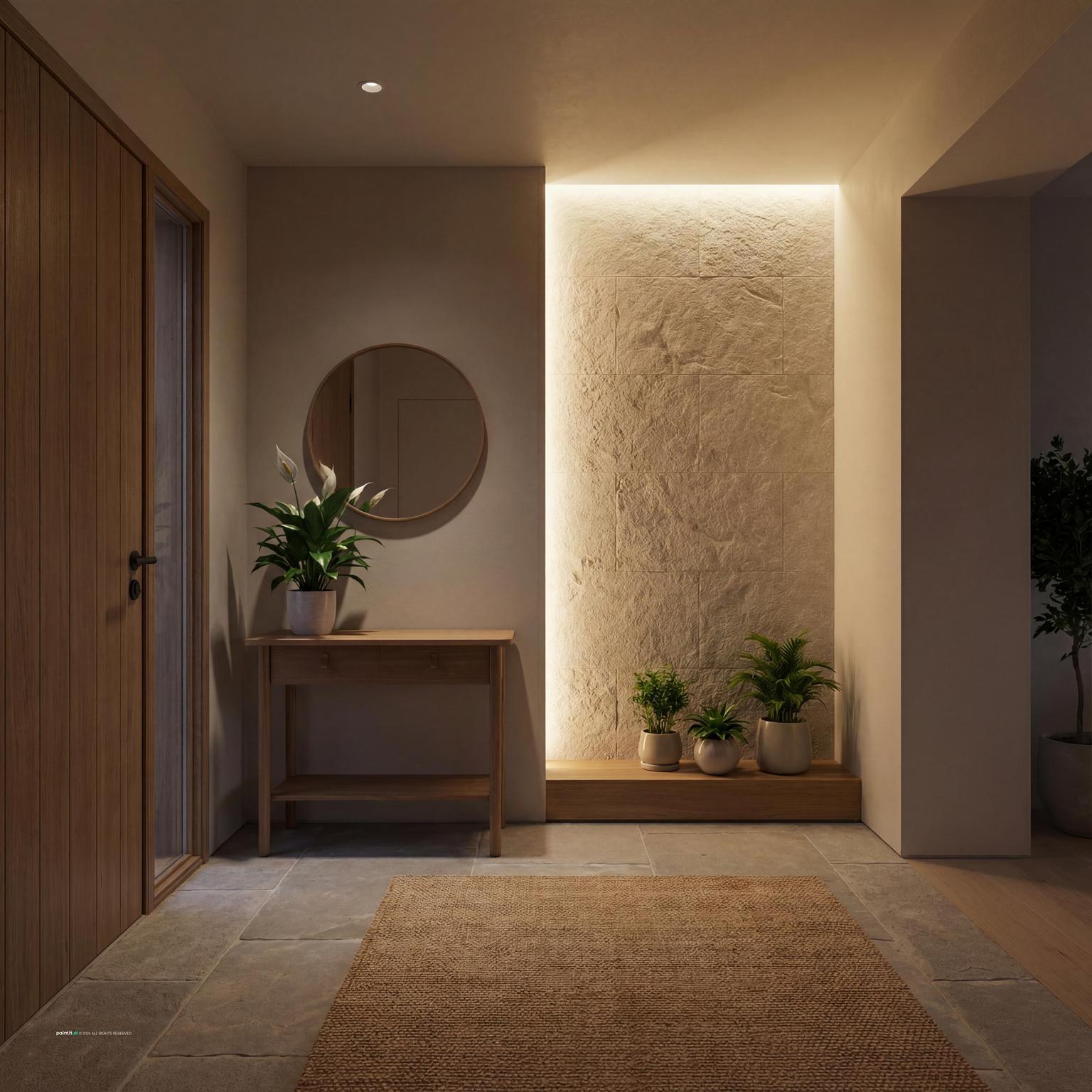 Pooja Room with flexible furniture layout and built in cabinetry