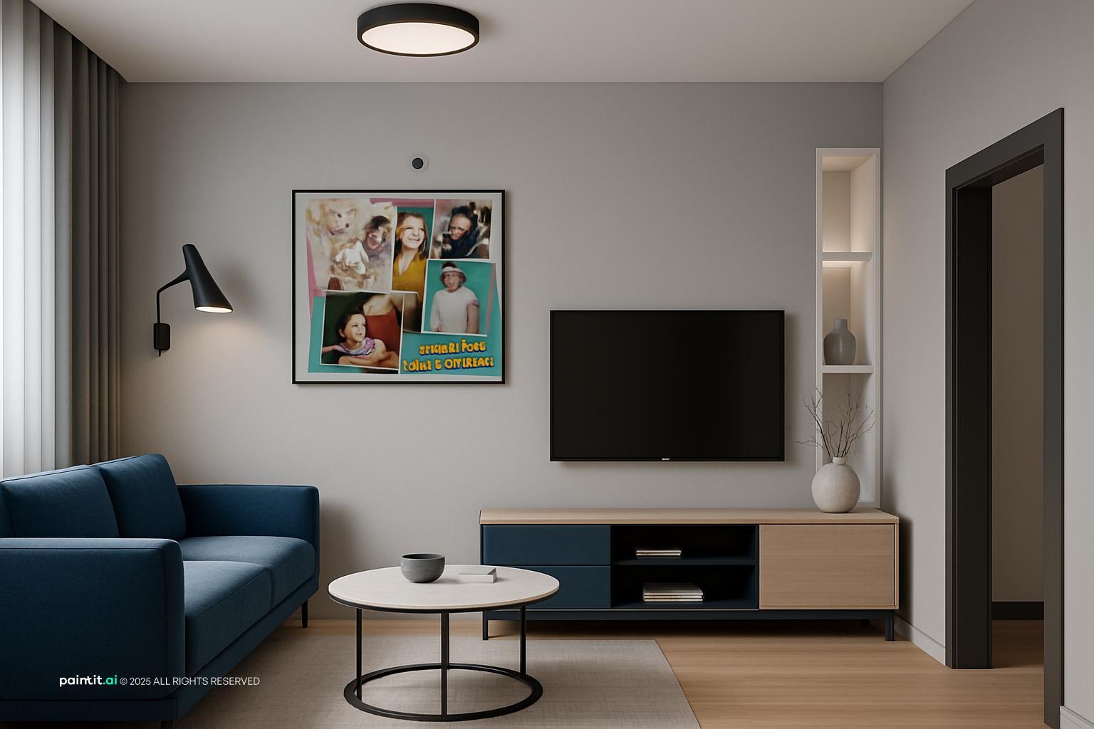 Grey White and Blue Living Room - Design Concepts | Paintit.ai - 14