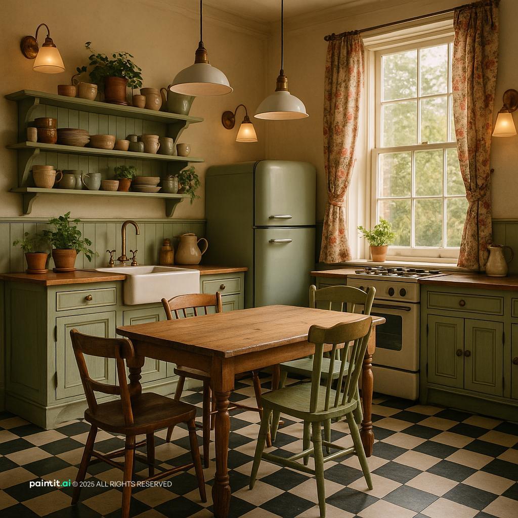 Vintage retail-style interior with warm display areas