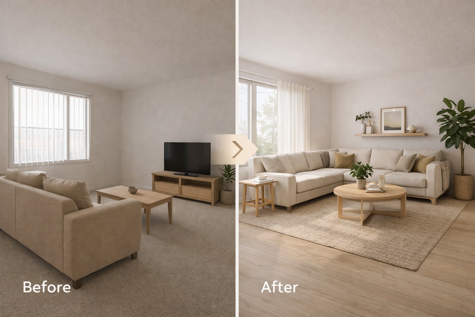 Before and after example of a full redesign concept in Paintit.ai