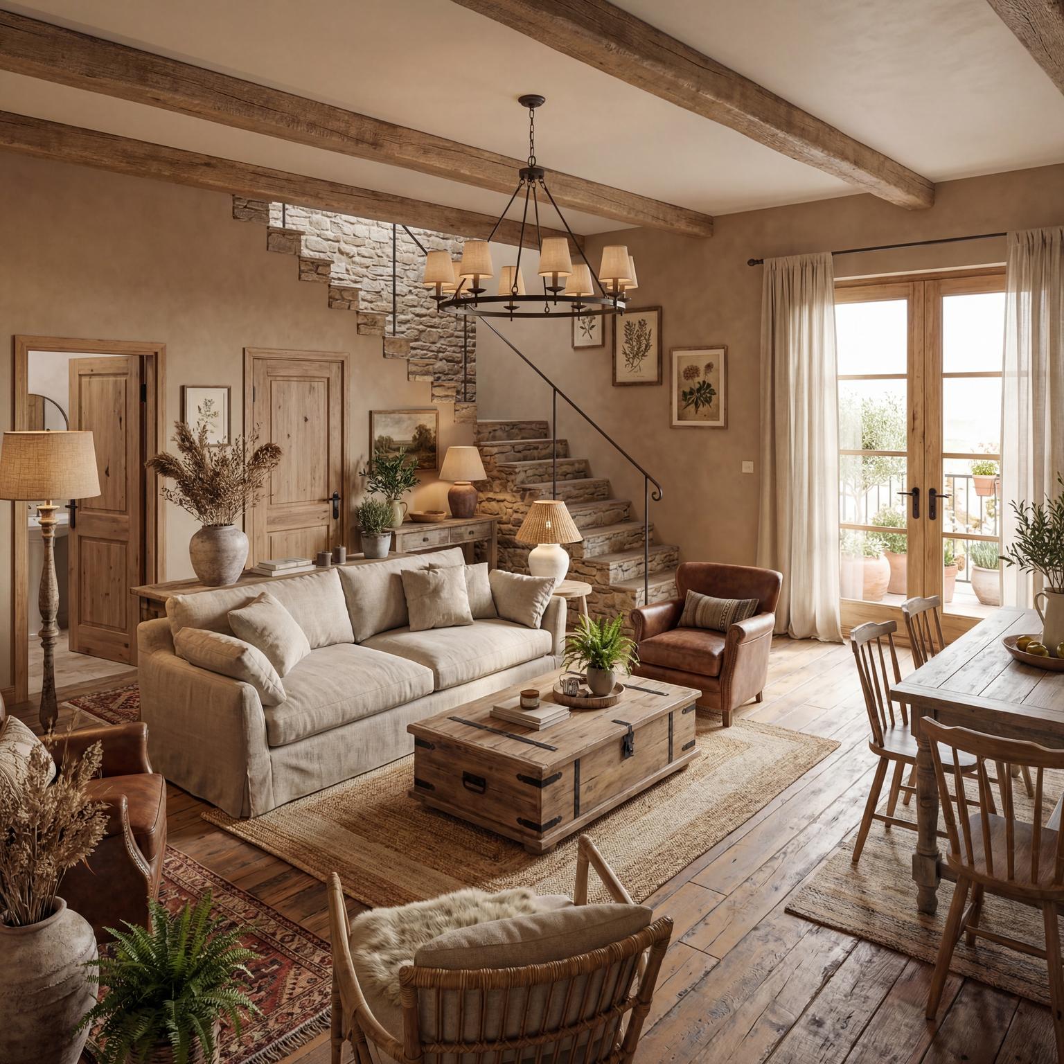 Charming rustic living room mood board, embracing natural textures, cozy elements, and earthy tones for a warm and inviting retreat.