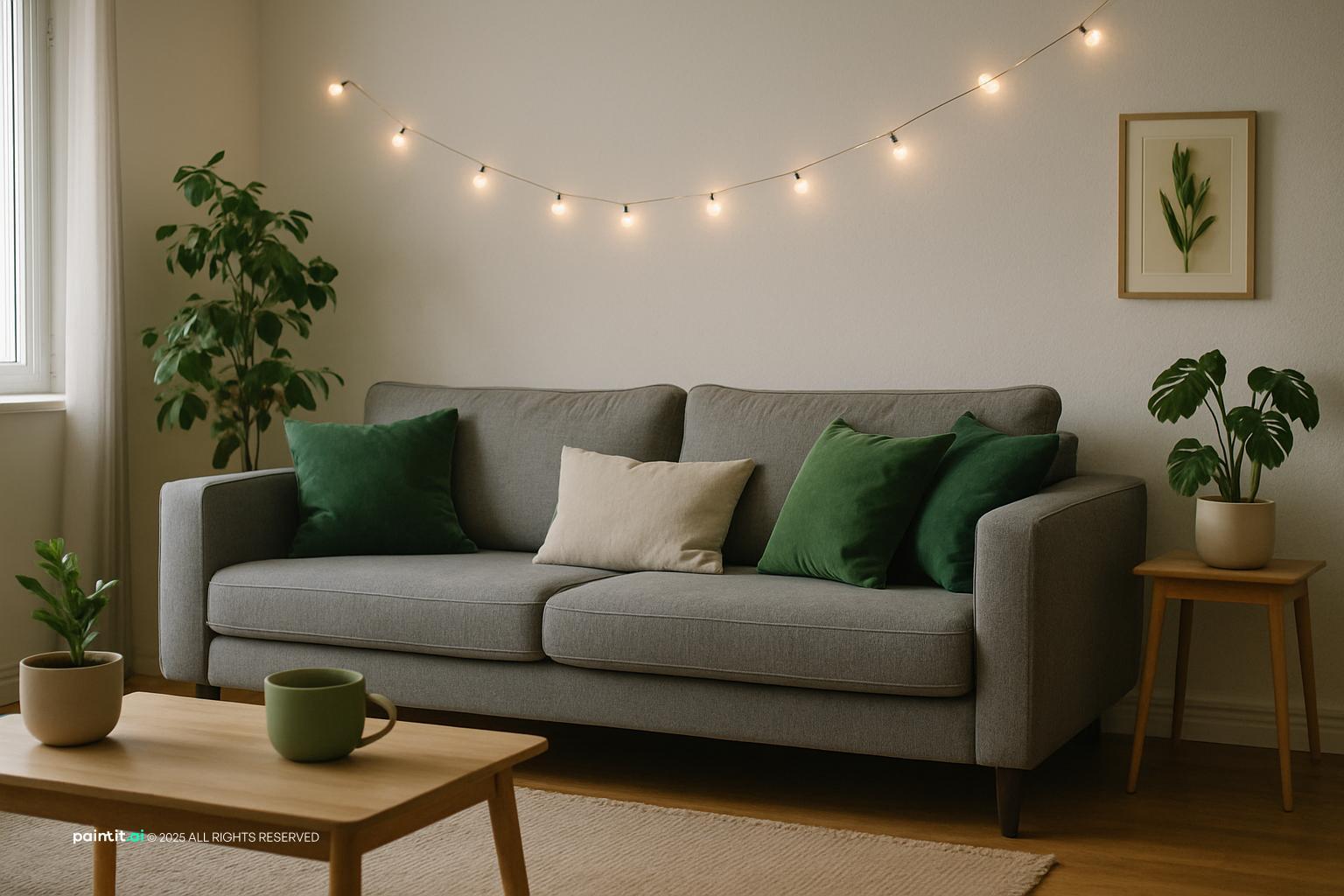 White Living Room with Green Accents - Design Inspiration | Paintit.ai - 16