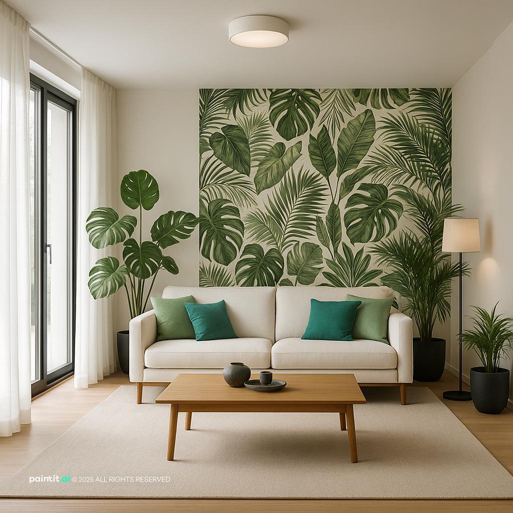 Tropical Modern Living Room with Palm Accents for Miami Interior Design Style