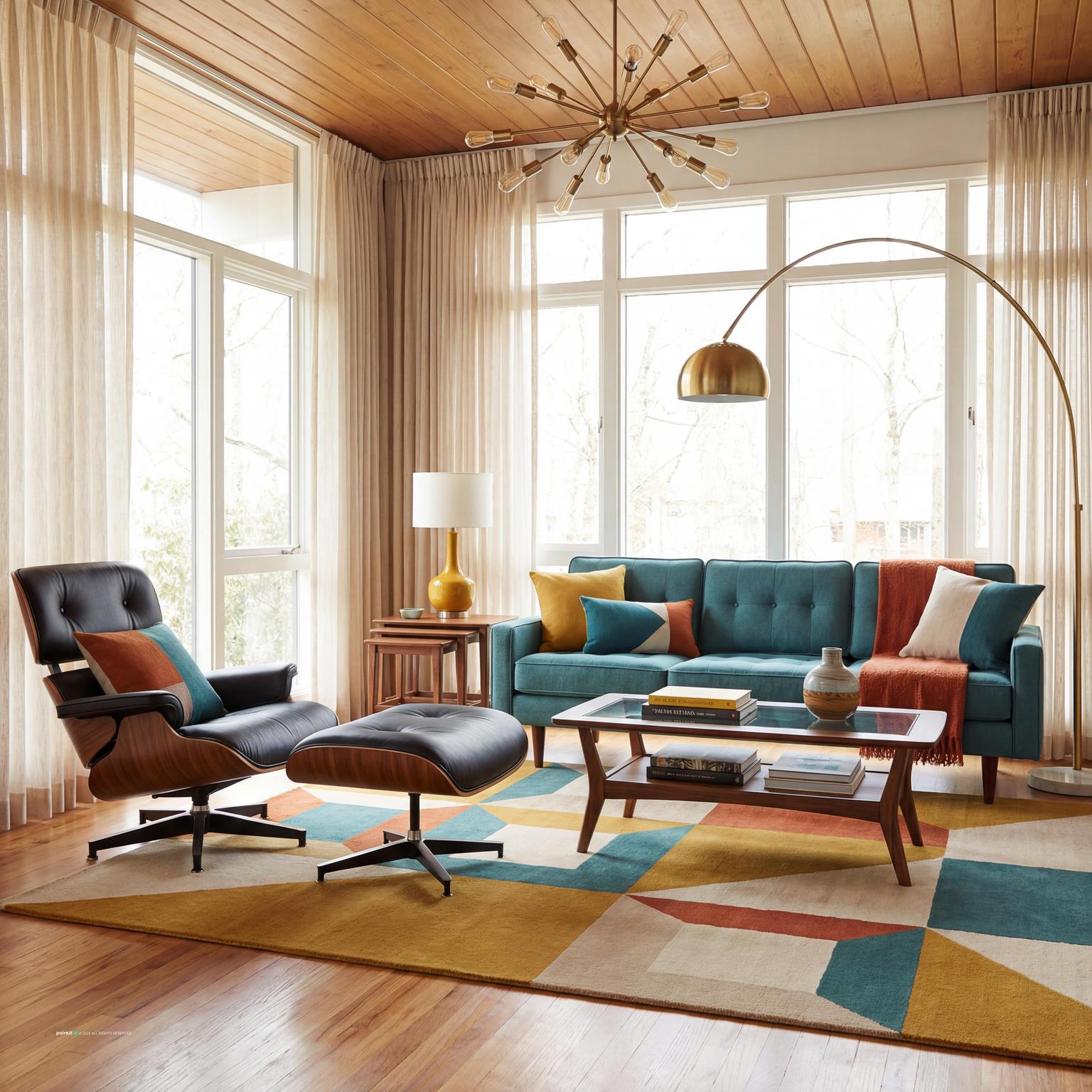 Stunning Mid-Century Modern Living Room Design navy blue and burnt orange living room
