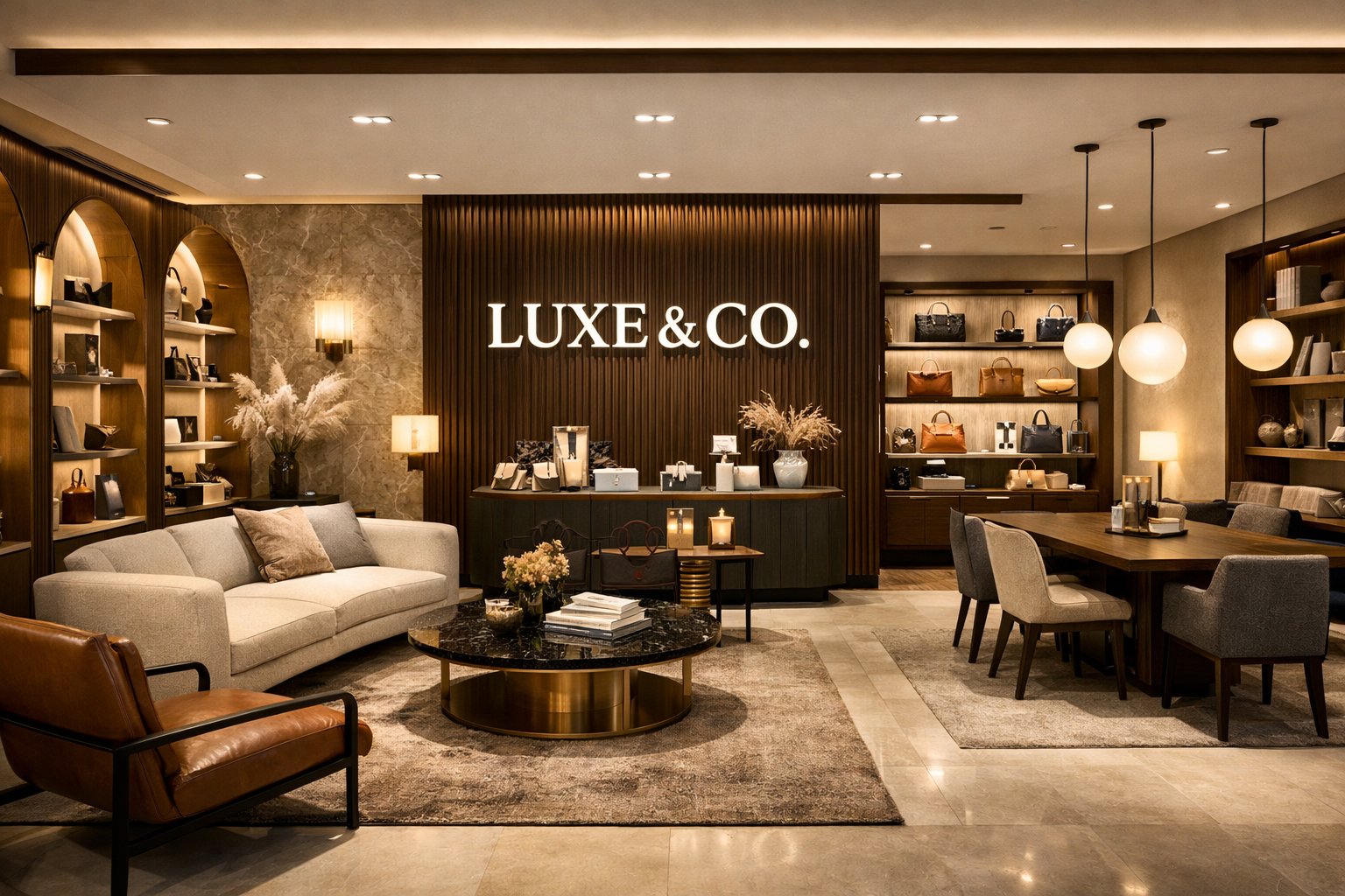 Commercial interior visualization showing clear zoning, believable layout, and strong brand fit