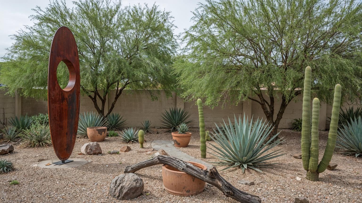 Desert-Themed Front Yard with Sculptural Elements