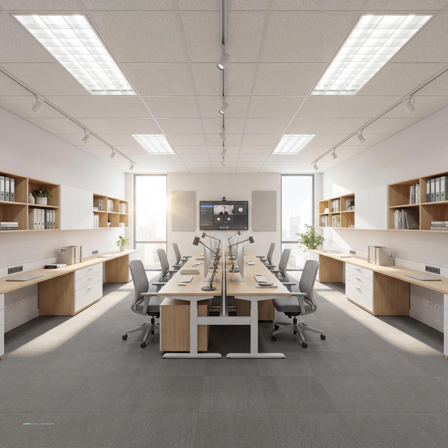 Open office with clear circulation and staff desks