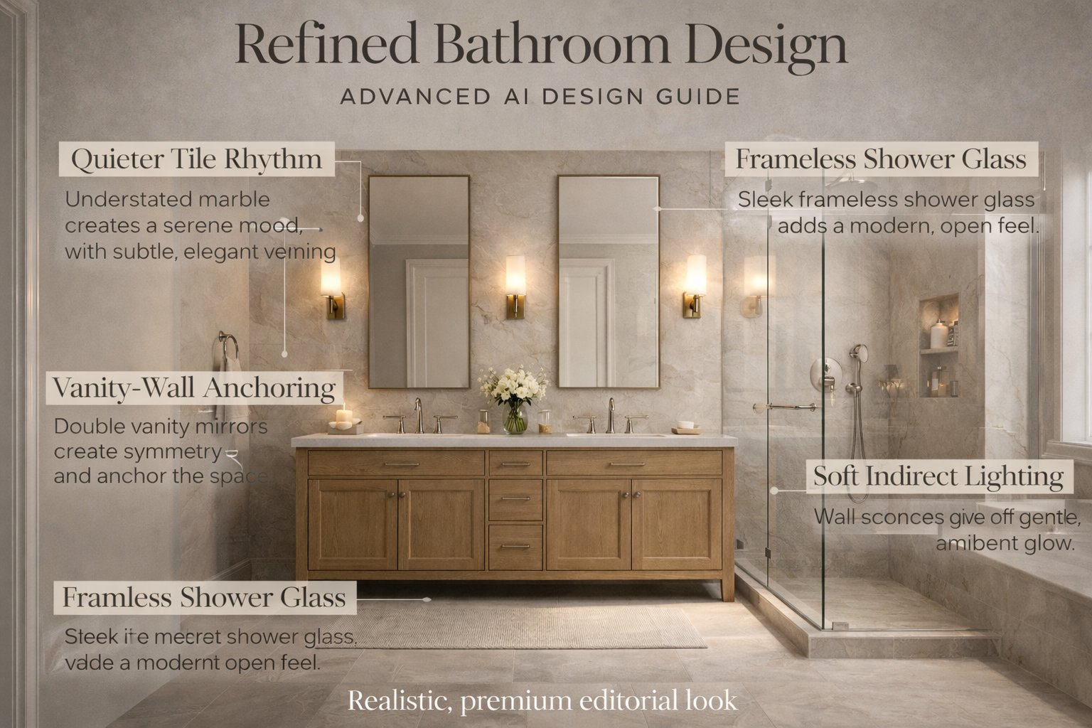 Advanced bathroom visualization techniques shown in a clean tutorial visual