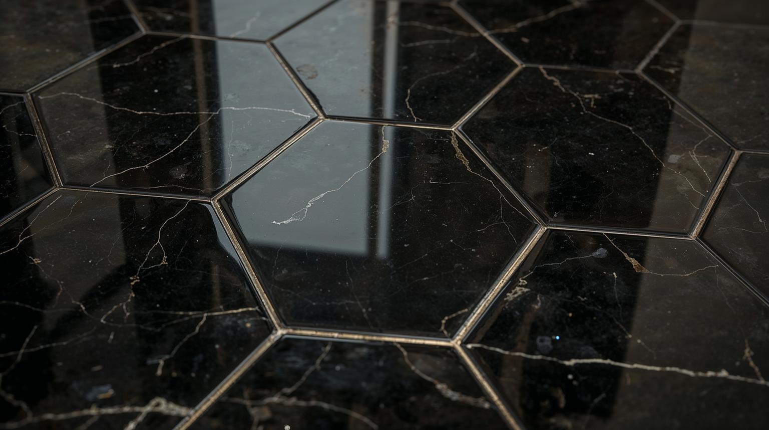 Black Floor Tiles with Gold Grout