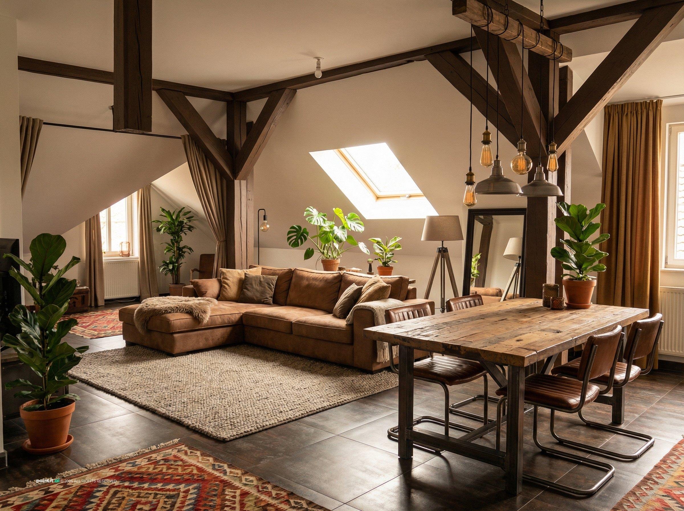 Vintage Industrial Living Room - Design Inspiration | Paintit.ai - 31