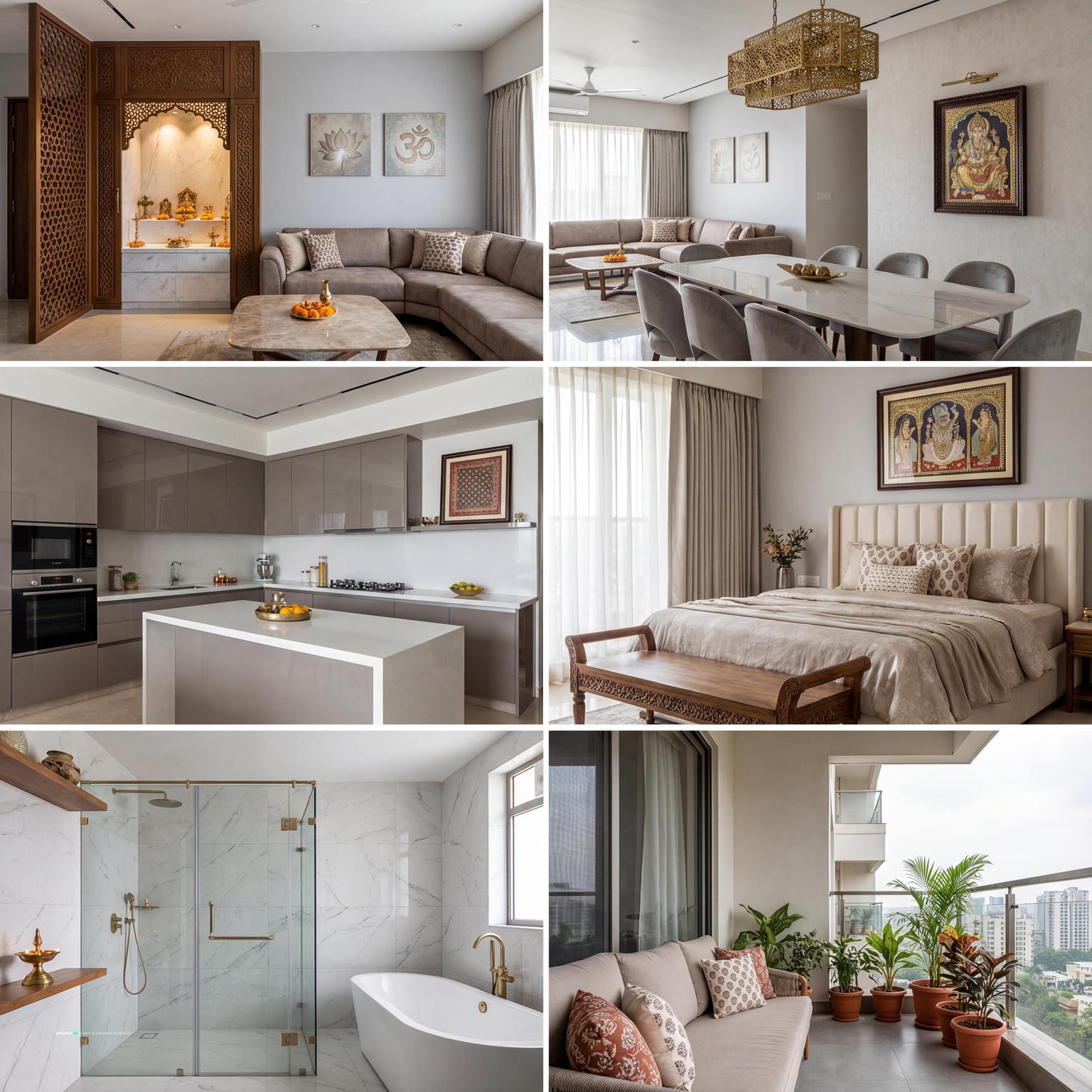 Luxurious Hindu Home Interior Design with sectional and daylight and a calm living room atmosphere.