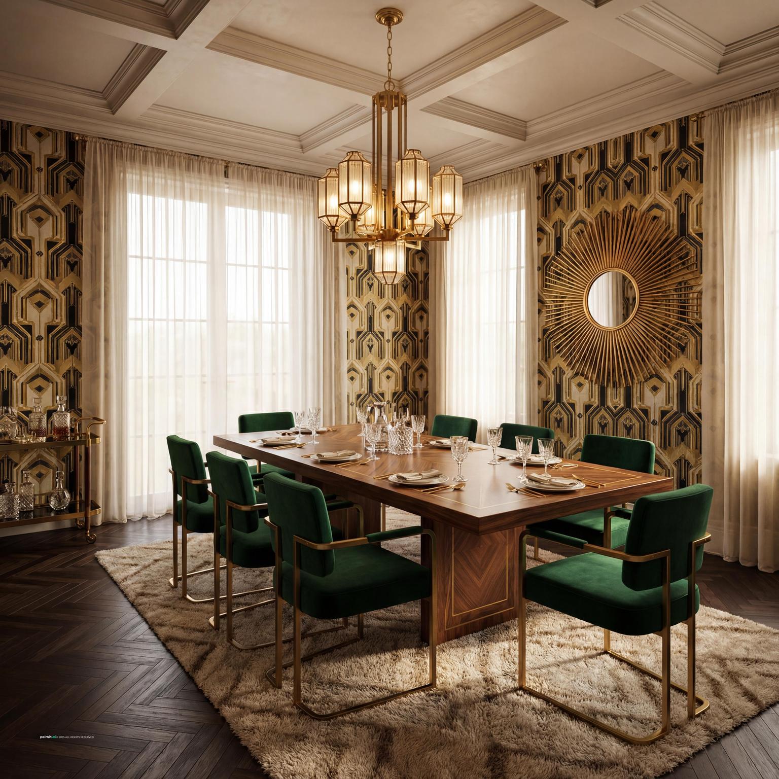 Elegant Art Deco Dining Room with Refined Contrast for 1920 Interior Design Style