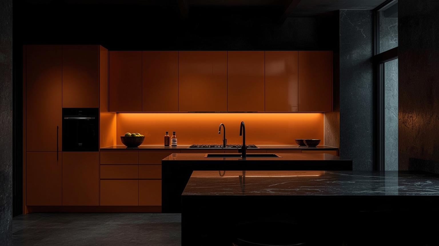 Orange and Black Kitchen