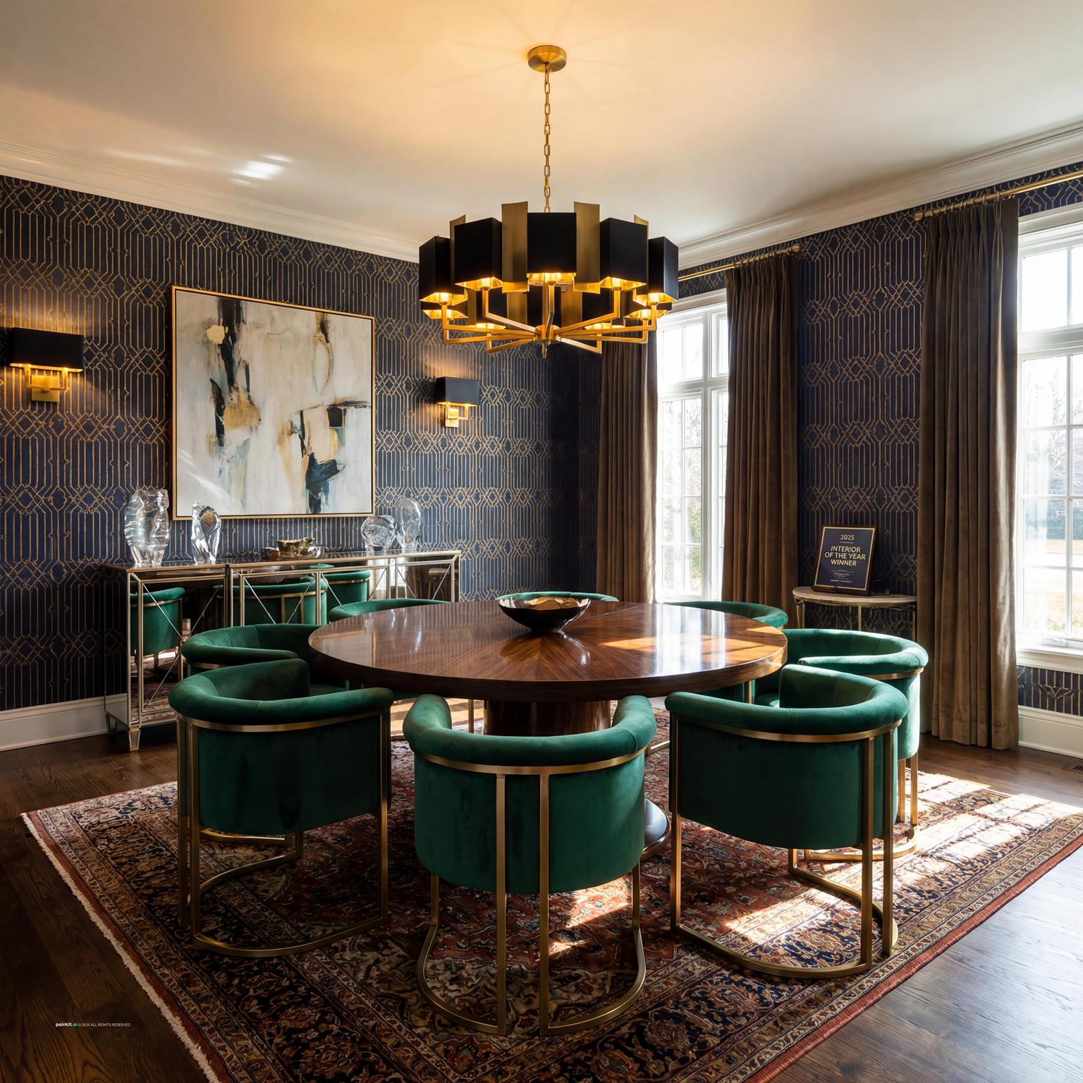 Glamorous Art Deco Dining Room with Gold Accents for 1920 Interior Design Style