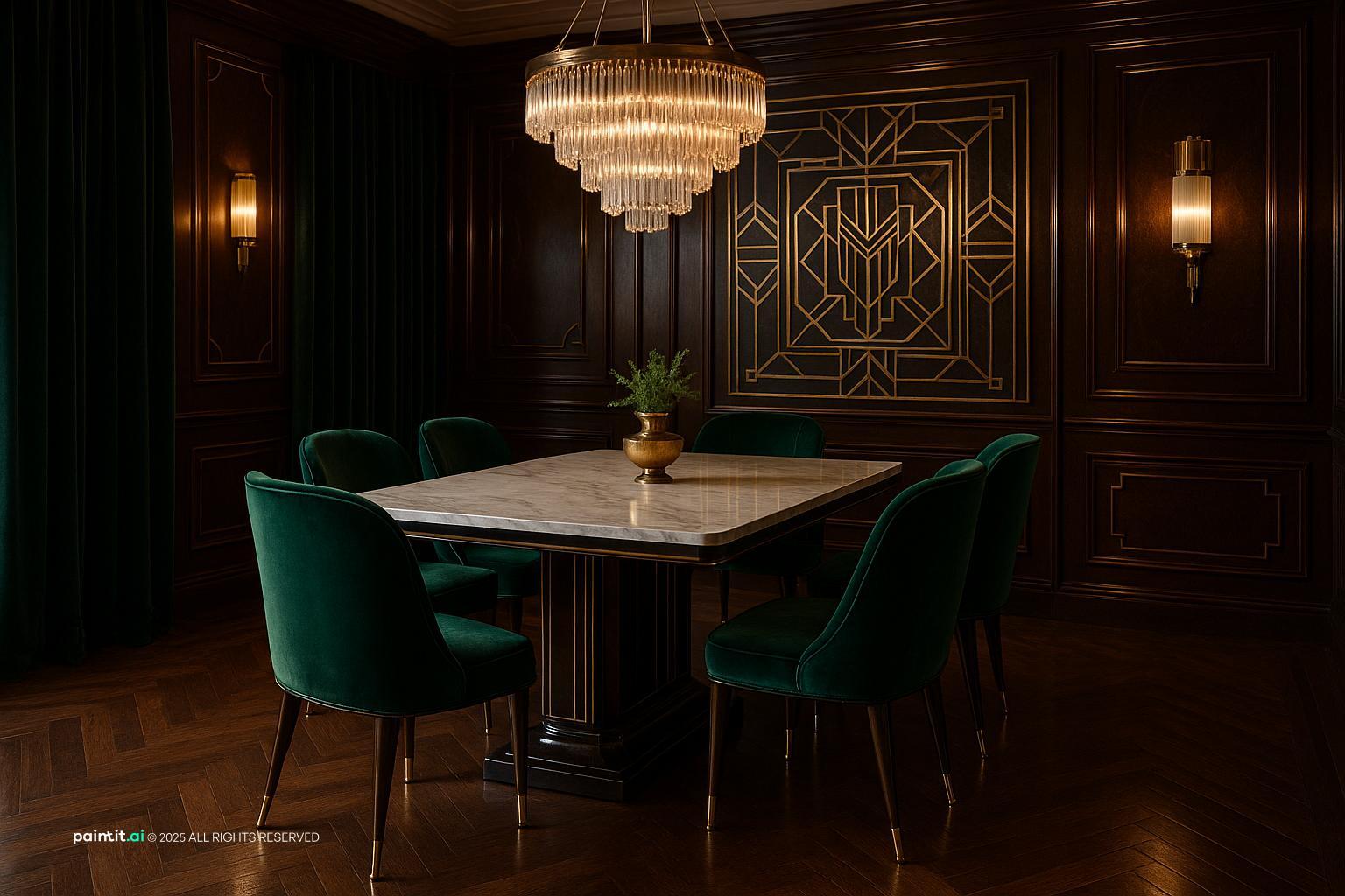 1930s Art Deco Dining Room with Wood Accents for 1930s Interior Design Style