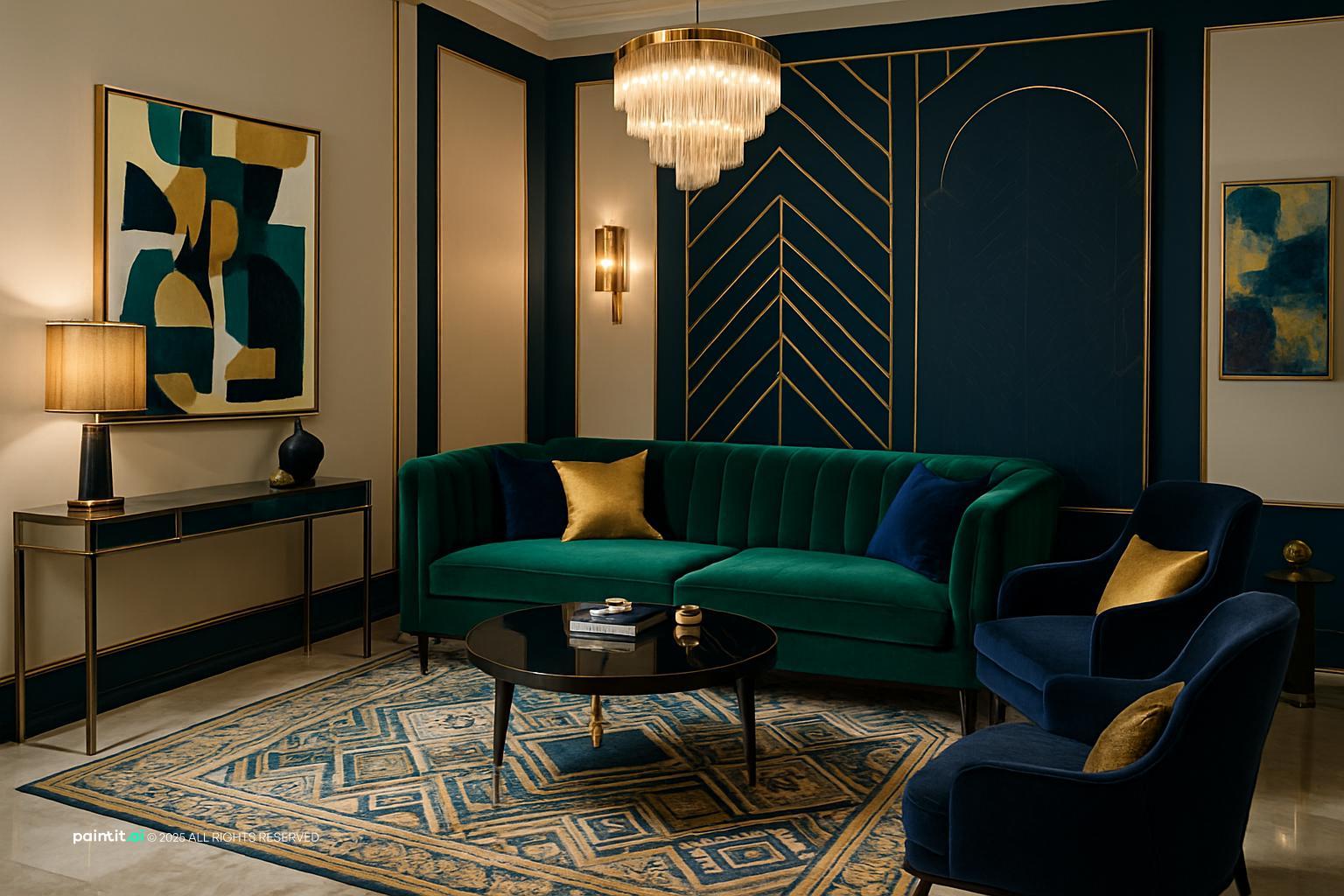 Emerald Green and Gold Living Room Ideas - Elegant Decor Tips | Paintit.ai - 6