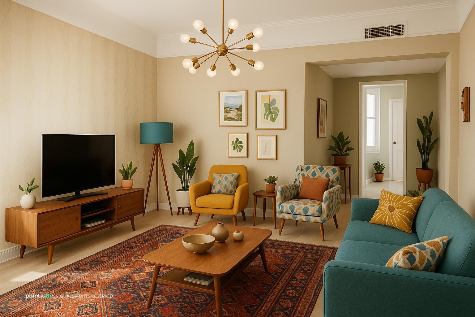 Yellow and Turquoise Living Room - Design Ideas | Paintit.ai - 24