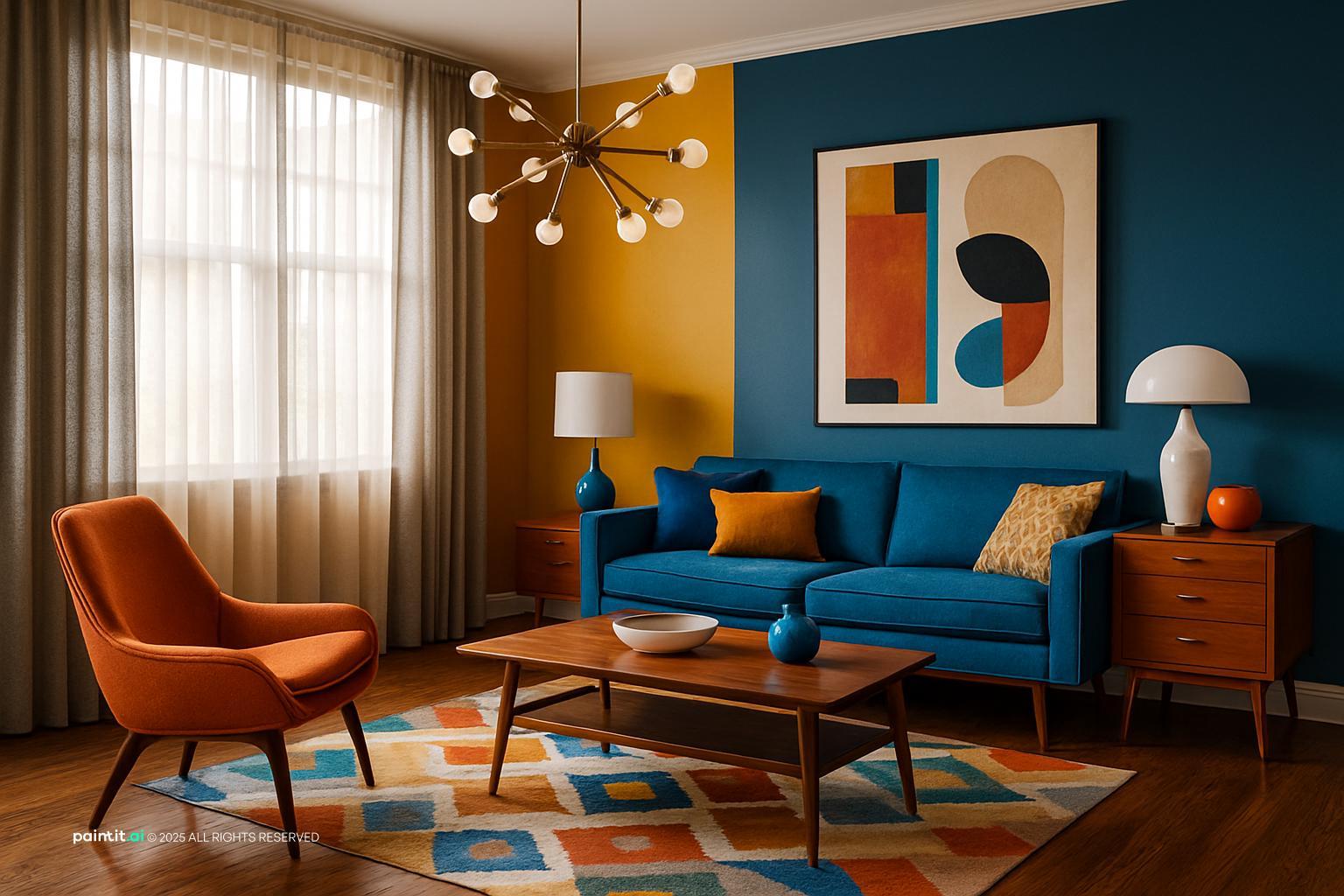 Yellow and Turquoise Living Room - Design Ideas | Paintit.ai - 14